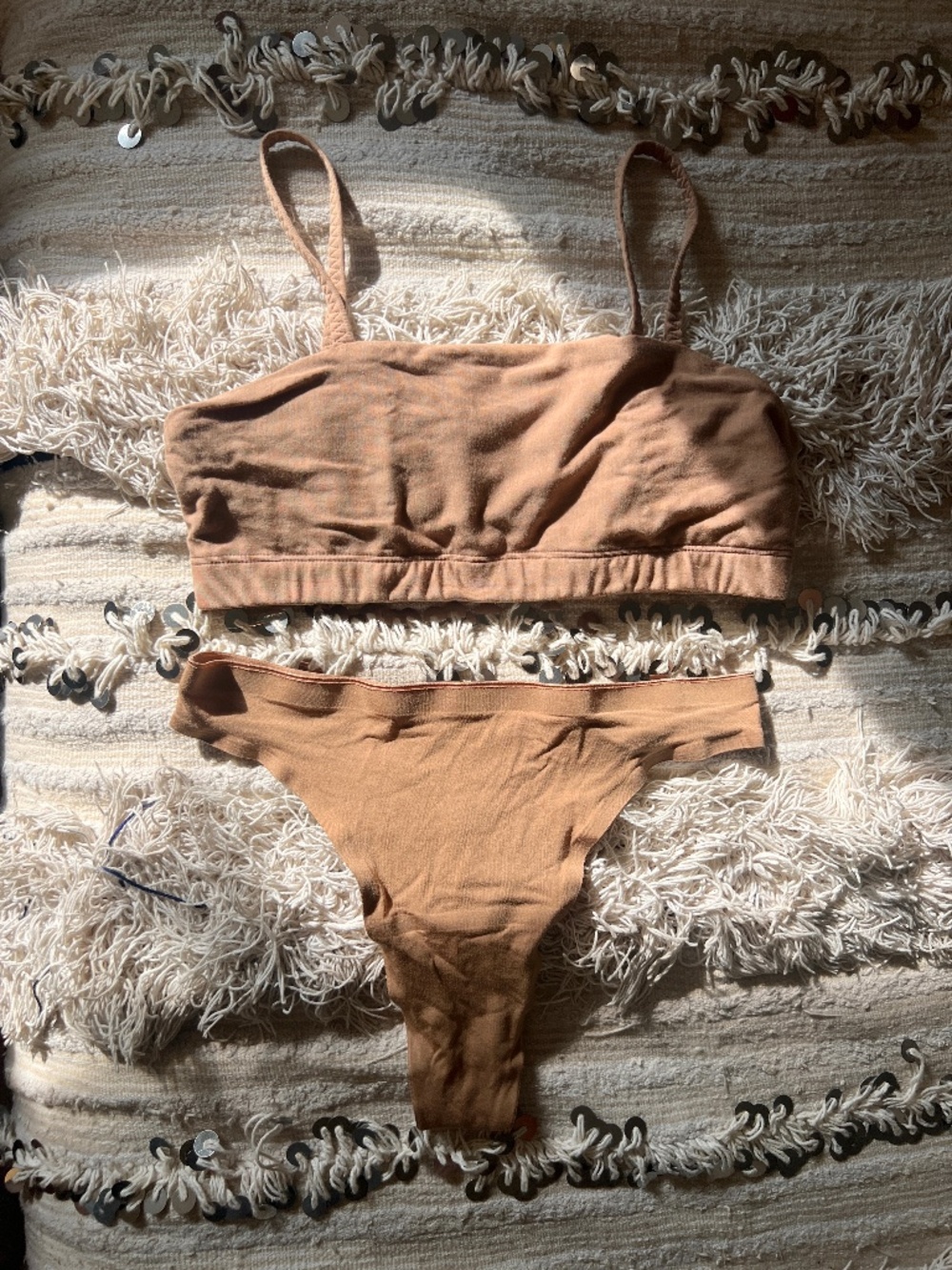 Huha Set in Tan | S Tata Bralette, XS Seamless High-Rise Thong